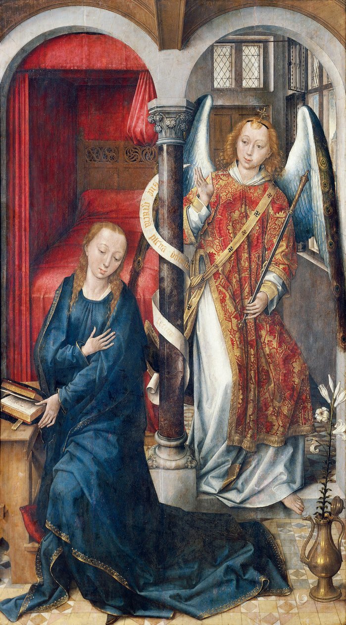 Anunciação, por Vrancke van der Stockt (pré-1420-ca 1495) de Vrancke van der Stockt