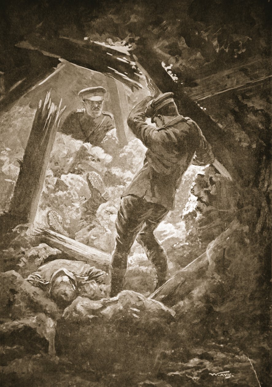 Segundo-Cabo Smith sustentando parte de uma galeria de minas para garantir o resgate de seus companheiros de W. Avis