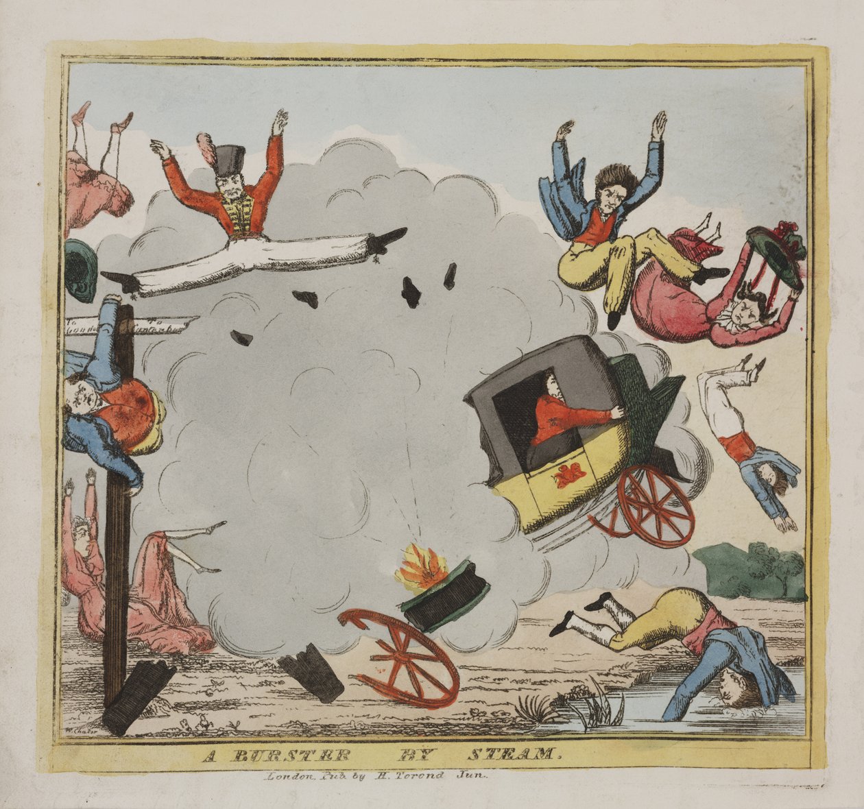 A Burster por vapor, c.1835 (gravura colorida) de W. Chater