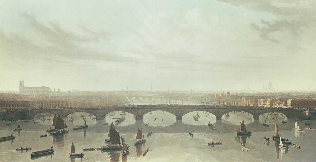Vista, de, a, ponte, agora, predios, sobre, a, thames, em, Vauxhall, 1810 de W Daniel