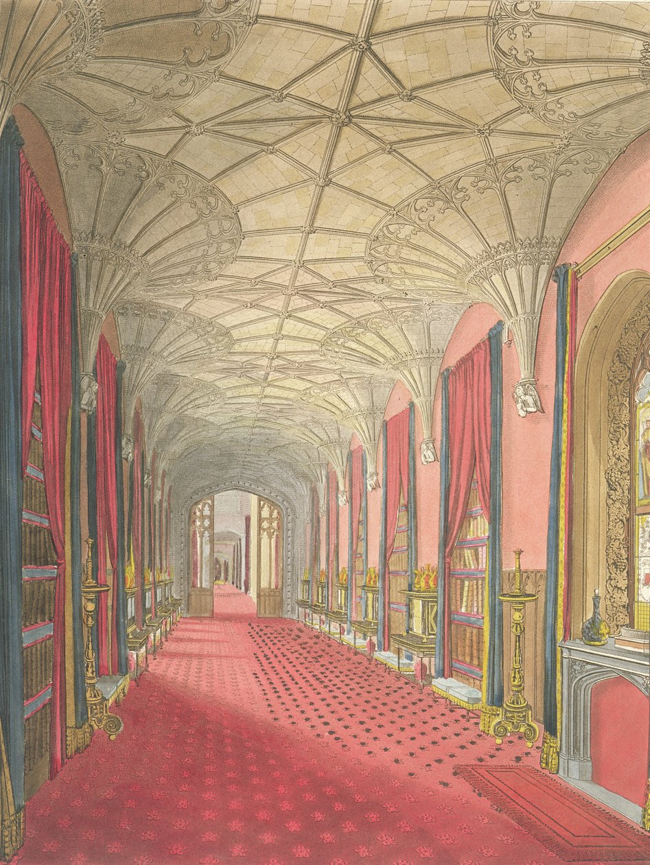 Interior da Galeria de São Miguel, Abadia de Fonthill, de &39;Delineamentos de Fonthill&39; por John Rutter, 1823 (aquatint) de W. Finley