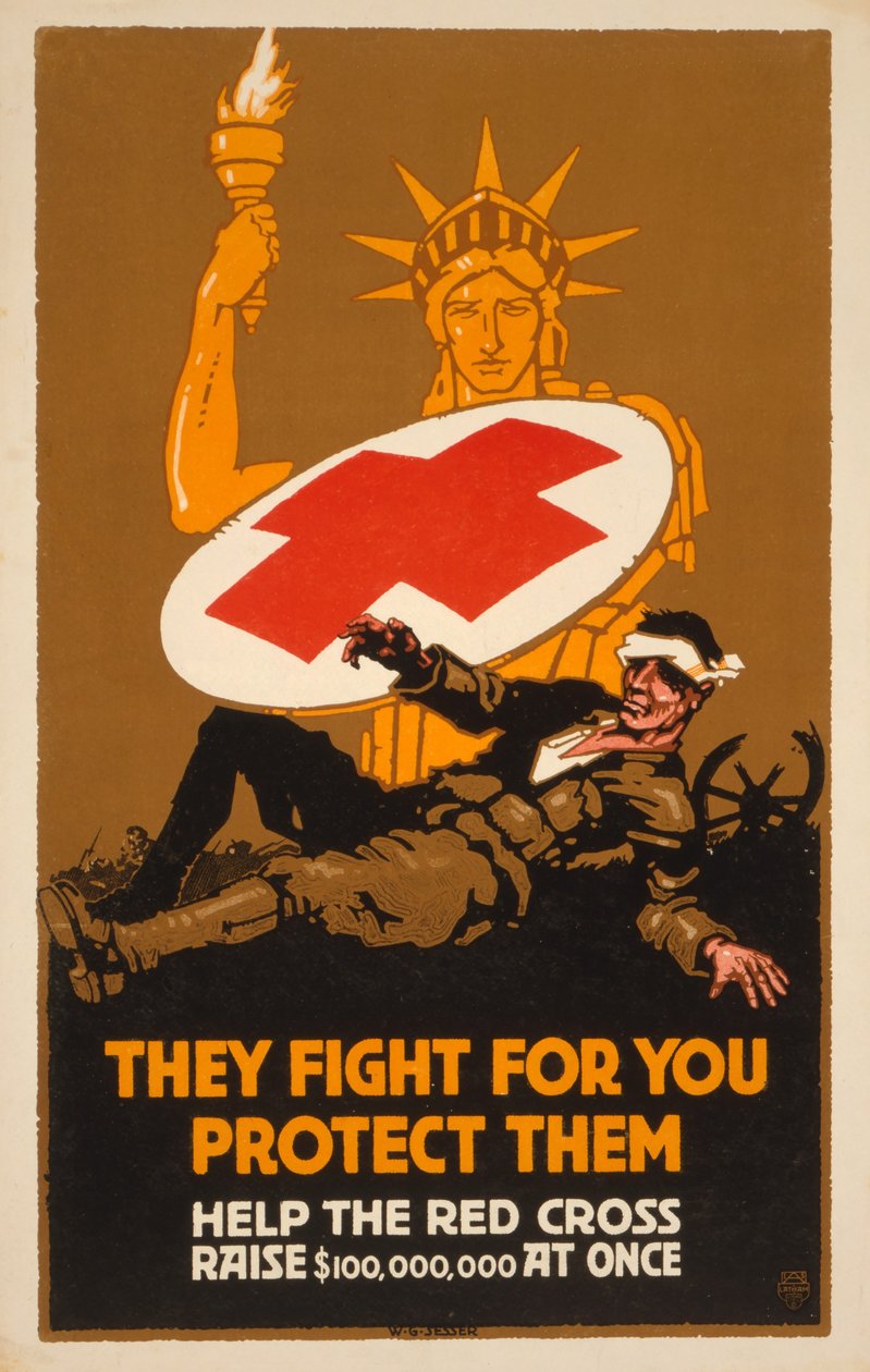 Poster Fundraising para a cruz vermelha, bar. 1917 de W. G. Sesser