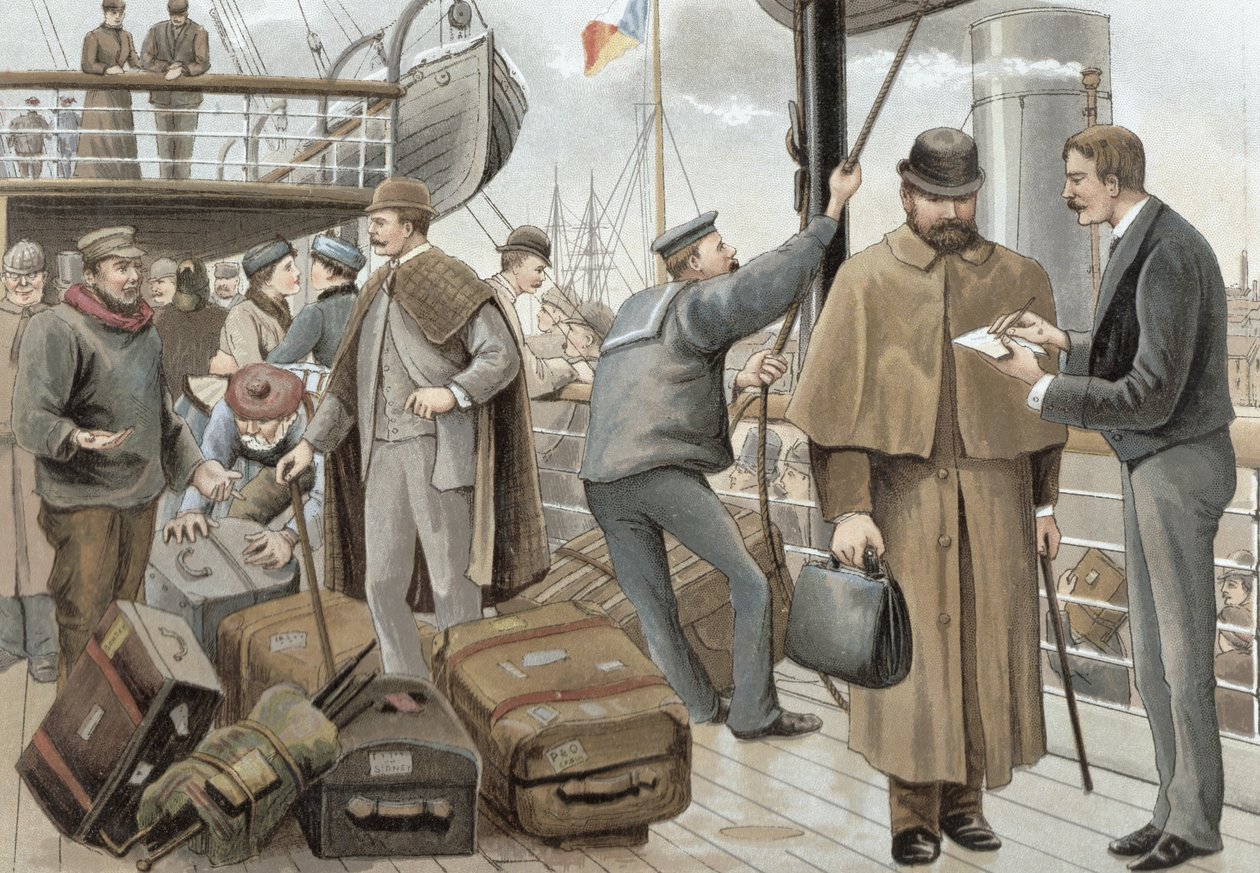 Vai a bordo em Tilbury, de &39;P und O Pencillings&39;, c.1890 de W. Lloyd