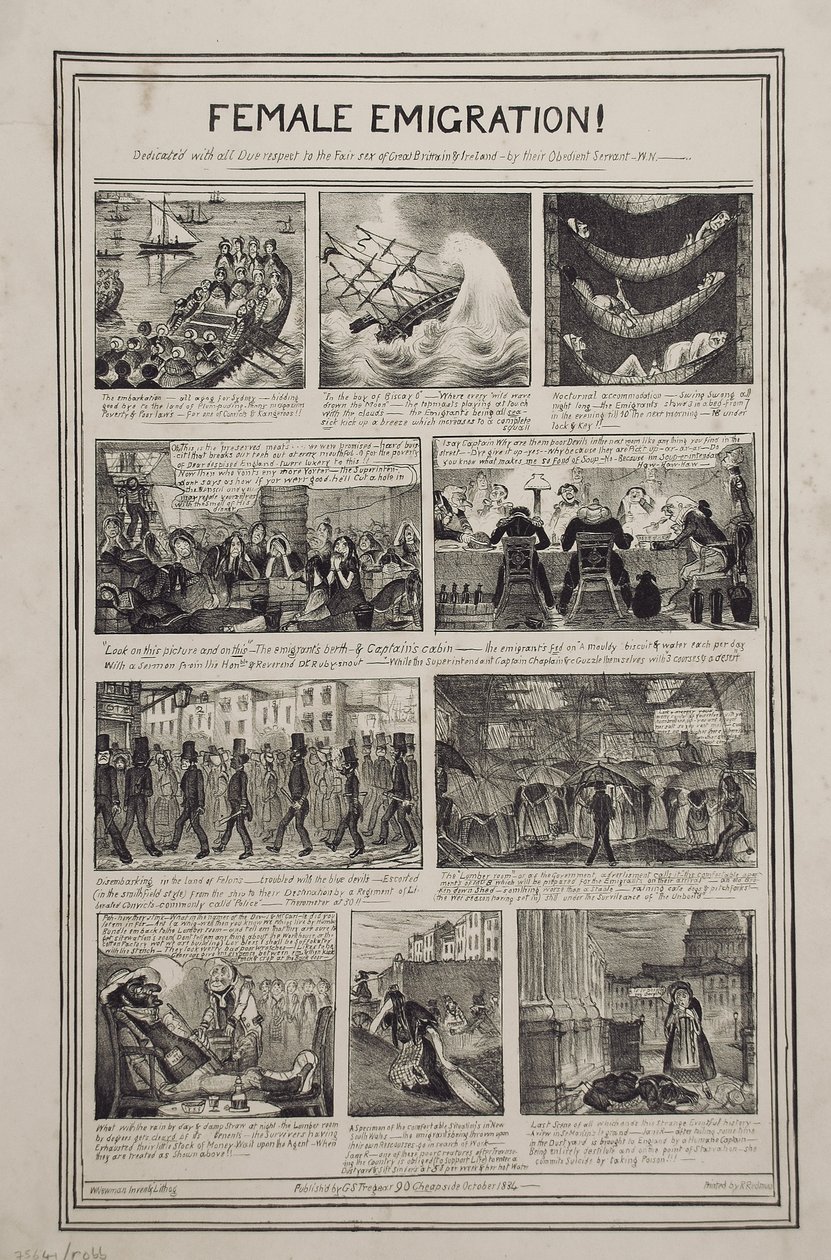 Emigração Feminina !, impresso por R. Redman para GS Tregear, 90 Cheapside, Londres, outubro de 1834 de W. Newman