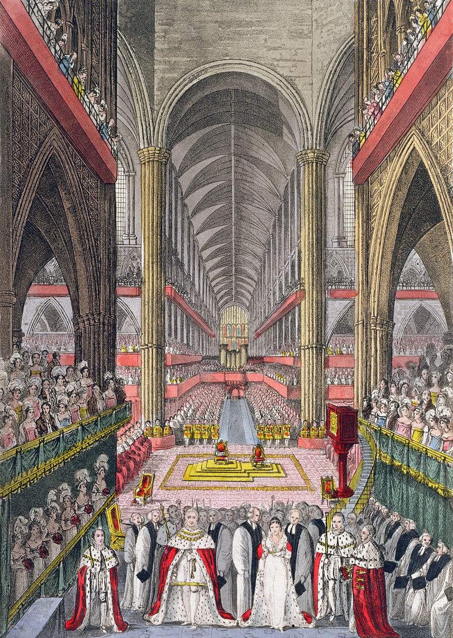 A coroação de Guilherme IV (1765-1837) e Adelaide (1792-1849) na Abadia de Westminster em 1830, 1831 (aquatinta) de W. Read