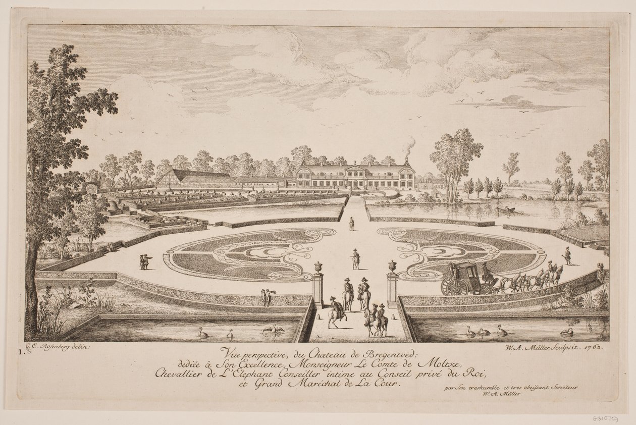 Vista perspectiva du Chateau de Bregentved de W.A. Müller