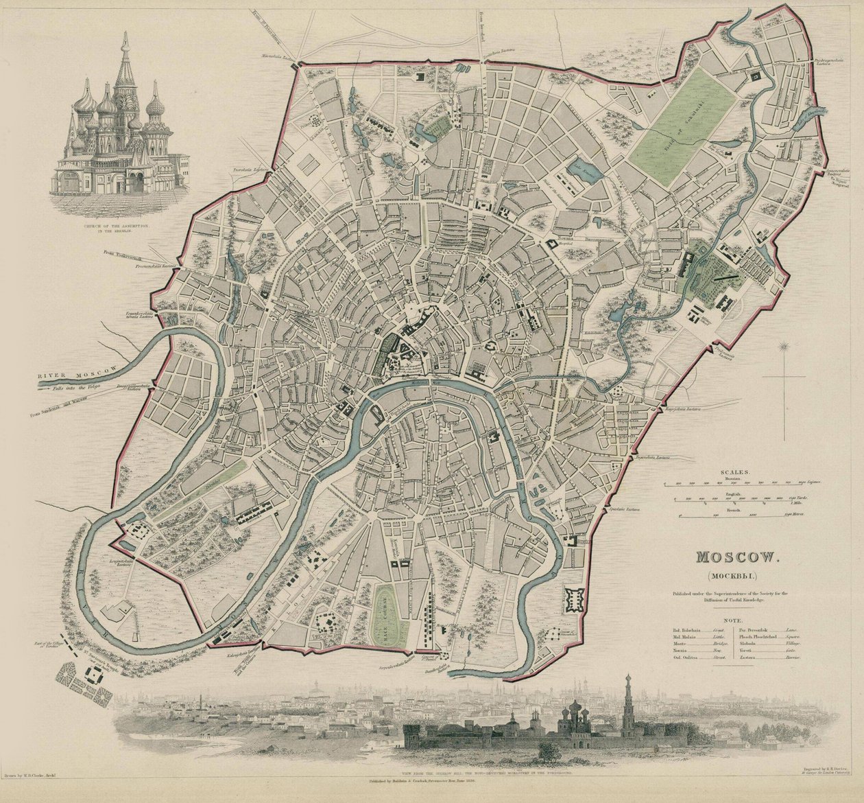 Mapa de Moscou, 1836 de W.B. Clarke