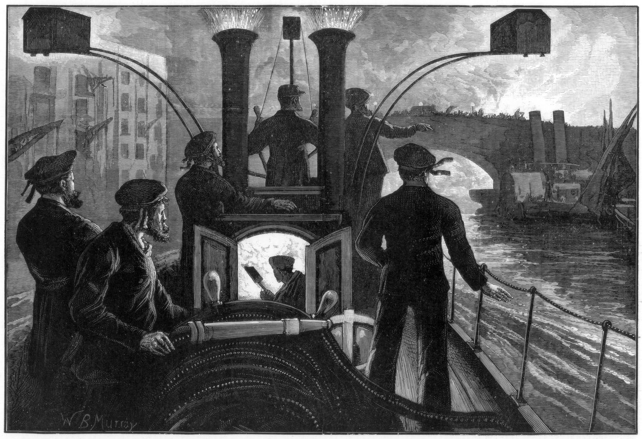 Motor a vapor para um incêndio à beira rio, brigada de bombeiros de Londres, 1890. de WB Murray