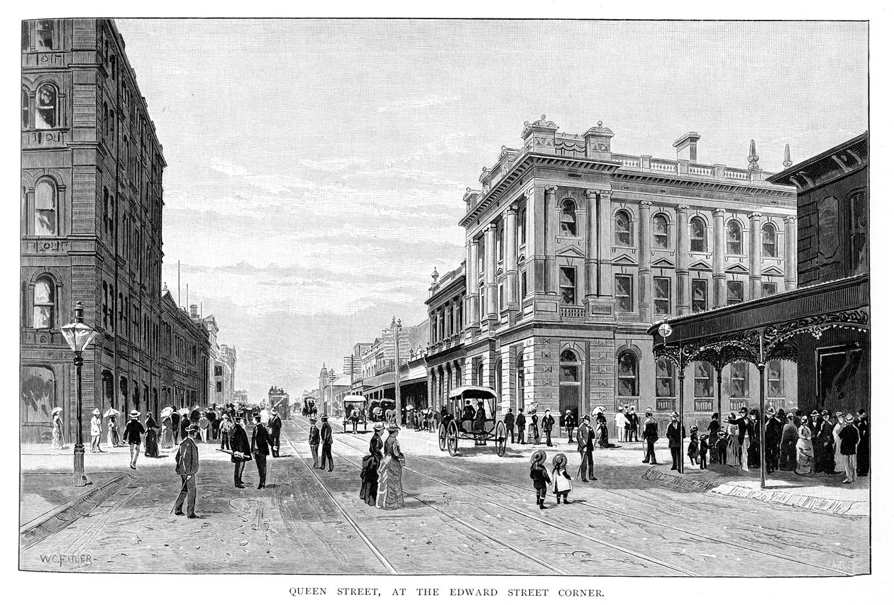 Queen Street, at the Edward Street Corner, Brisbane, 1860, 1886 de WC Fitler