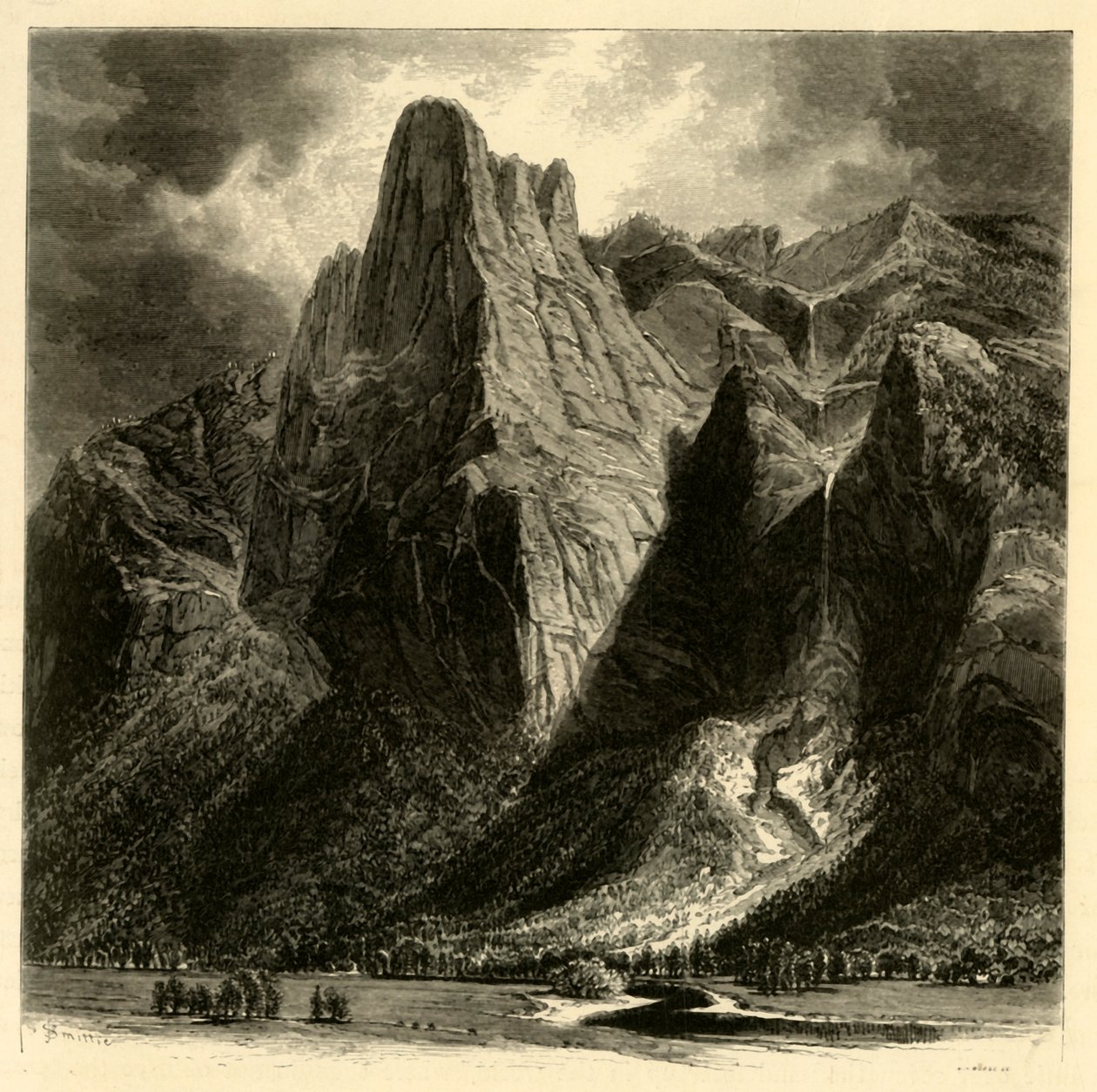 "Sentinel Rock and Fall", 1872.   de W.H. Morse