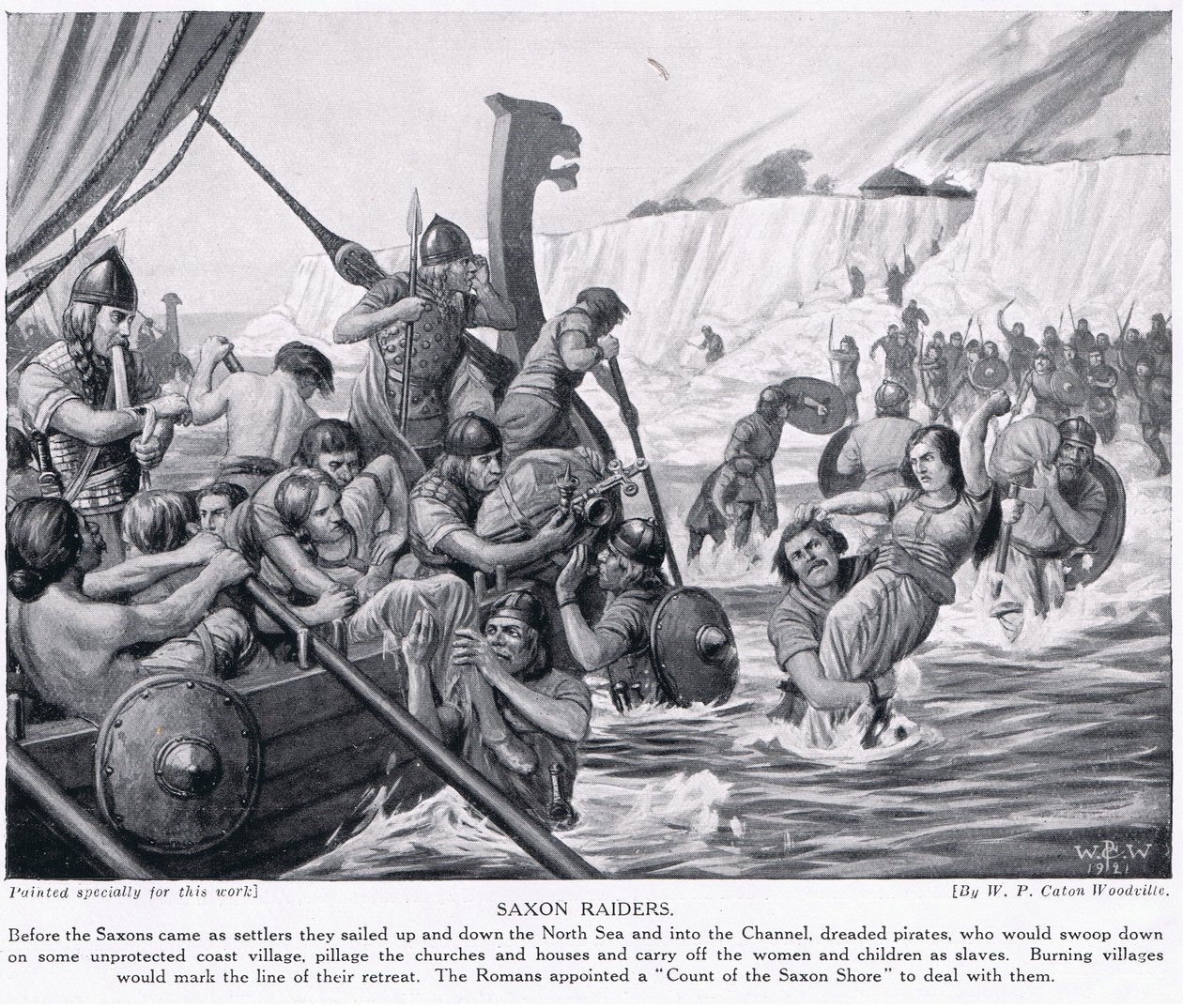 Raiders saxão, ilustração de &39;História das Nações de Hutchinson&39;, c.1910 de W.P. Caton Woodville