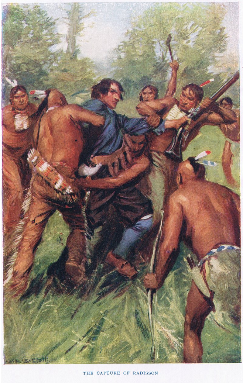 A captura do Radisson, ilustração do &39;The Romance of Canada&39; de W.R.S. Stott