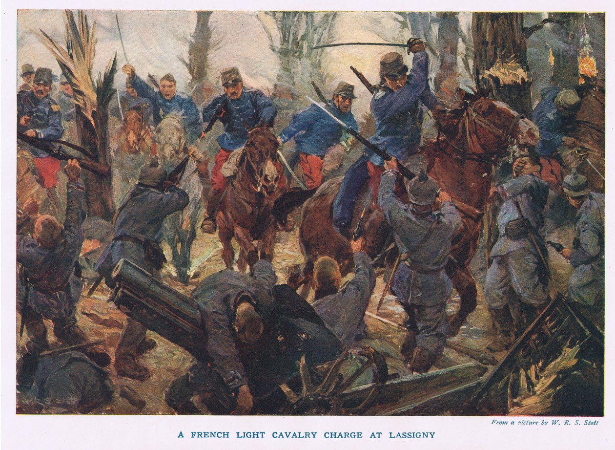 A carga da Cavalaria Ligeira Francesa em Lassigny (lito colorido) de W.R.S. (after) Stott