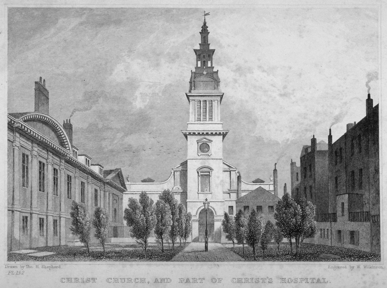 Vista oeste da Christ Church, Newgate Street, com parte do Christ