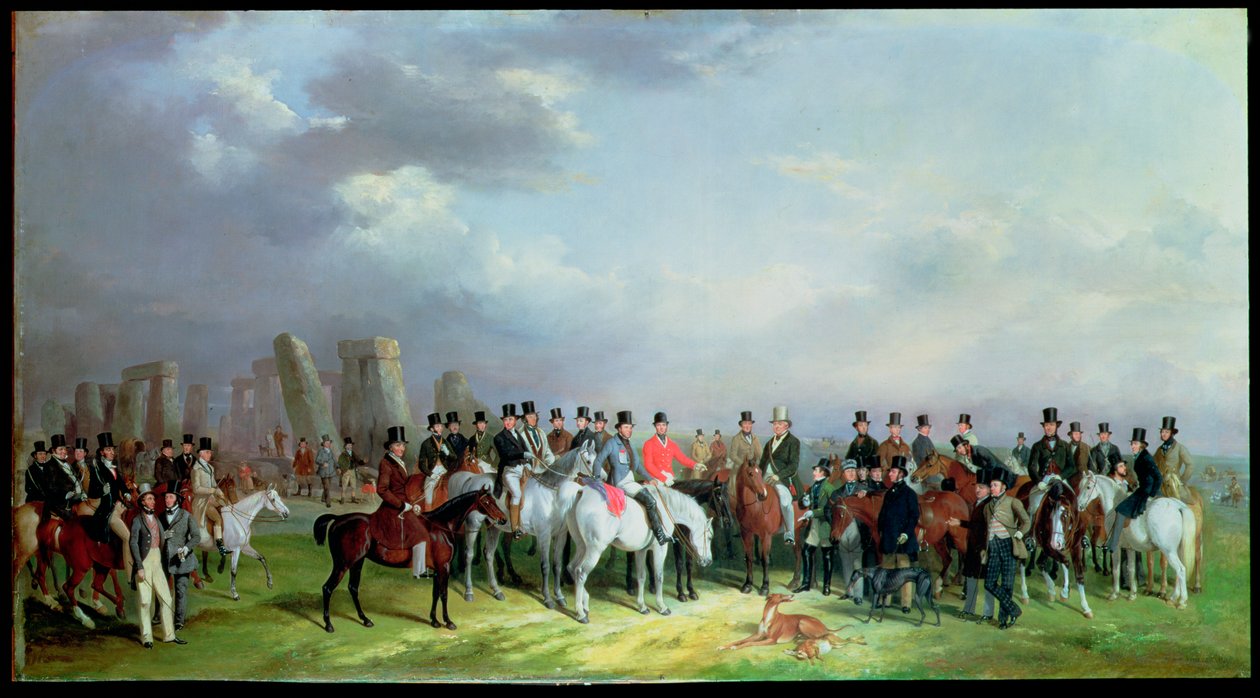 A Grande Reunião de Curso de Wiltshire, realizada em Amesbury, 16, 17, 18, 19 e 20 de março de 1847, com Stonehenge além, 1847 de W. Barraud