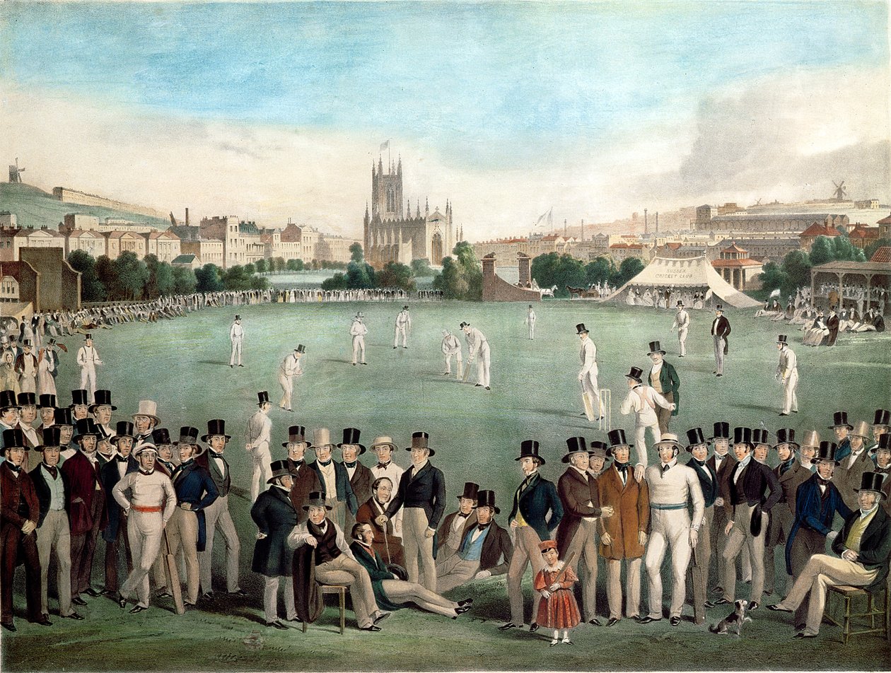 A Cricket Match entre Sussex & Kent em 1840, publicado por S. Lipschitz, Londres, c.1849 (gravura colorida) de W. and Basebe Charles (after) Drummond