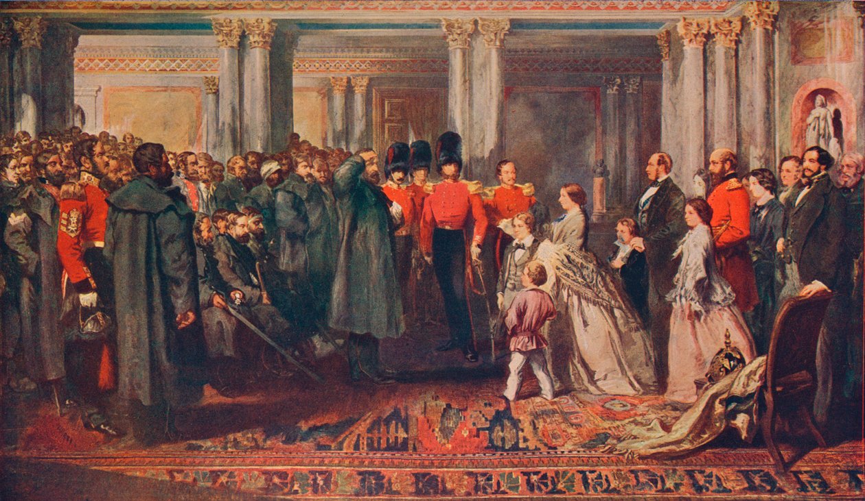 Rainha Victoria apresenta medalhas aos guardas após a Guerra da Crimeia, 1856 1906 de W Bunney