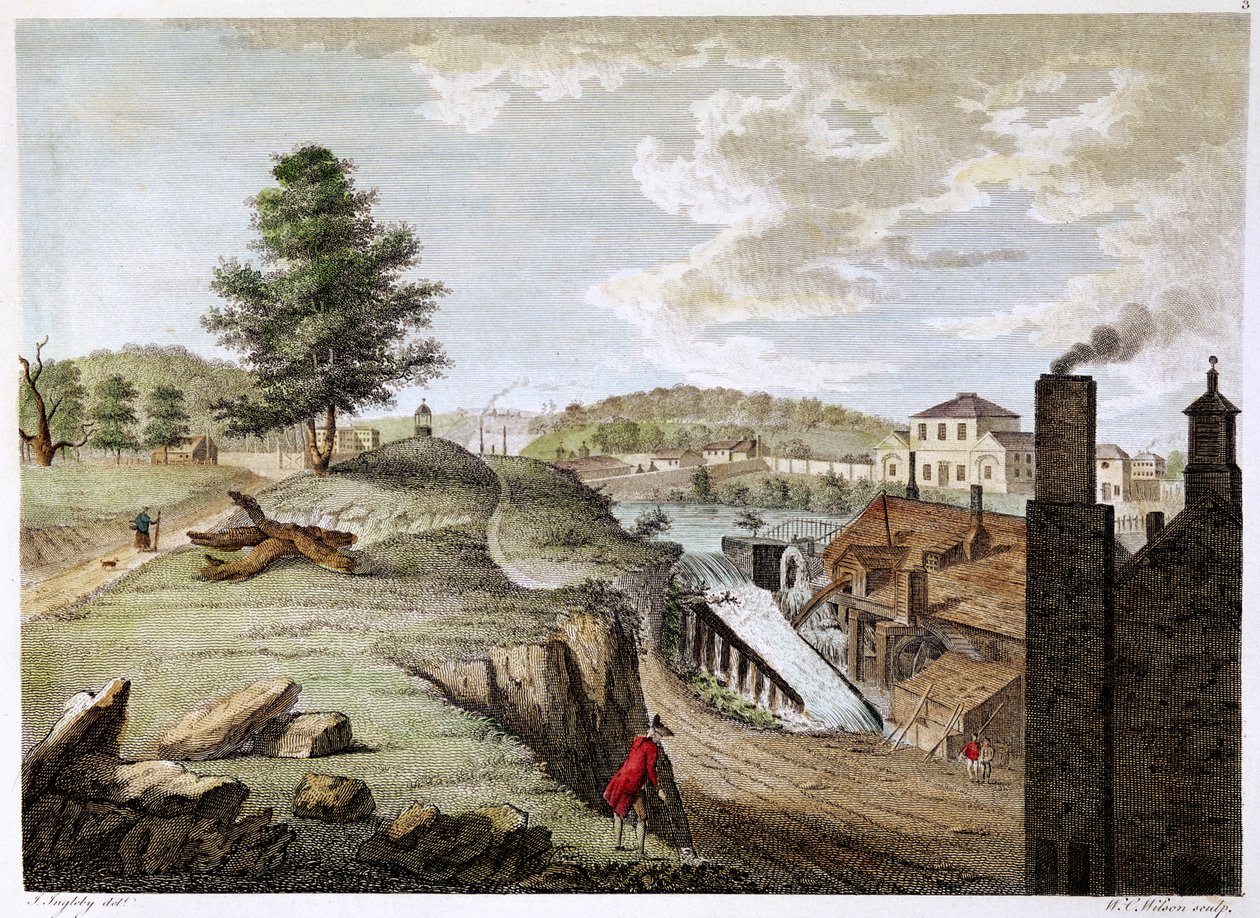 Greenfield Brass Mill em Holywell, Flintshire, país de Gales, 1792 de W. C. Wilson