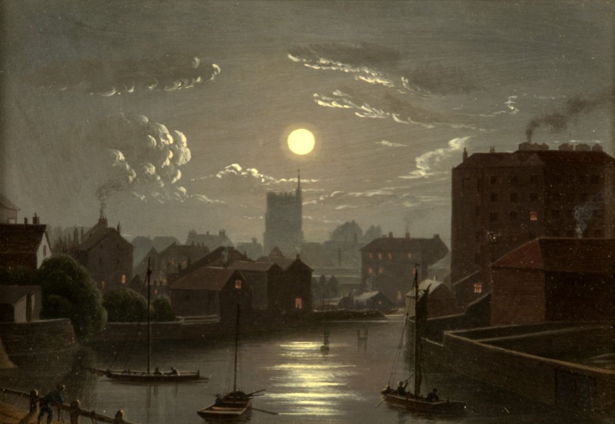 Bristol - Moonlight Scene (óleo sobre cobre) de W. Crambrook