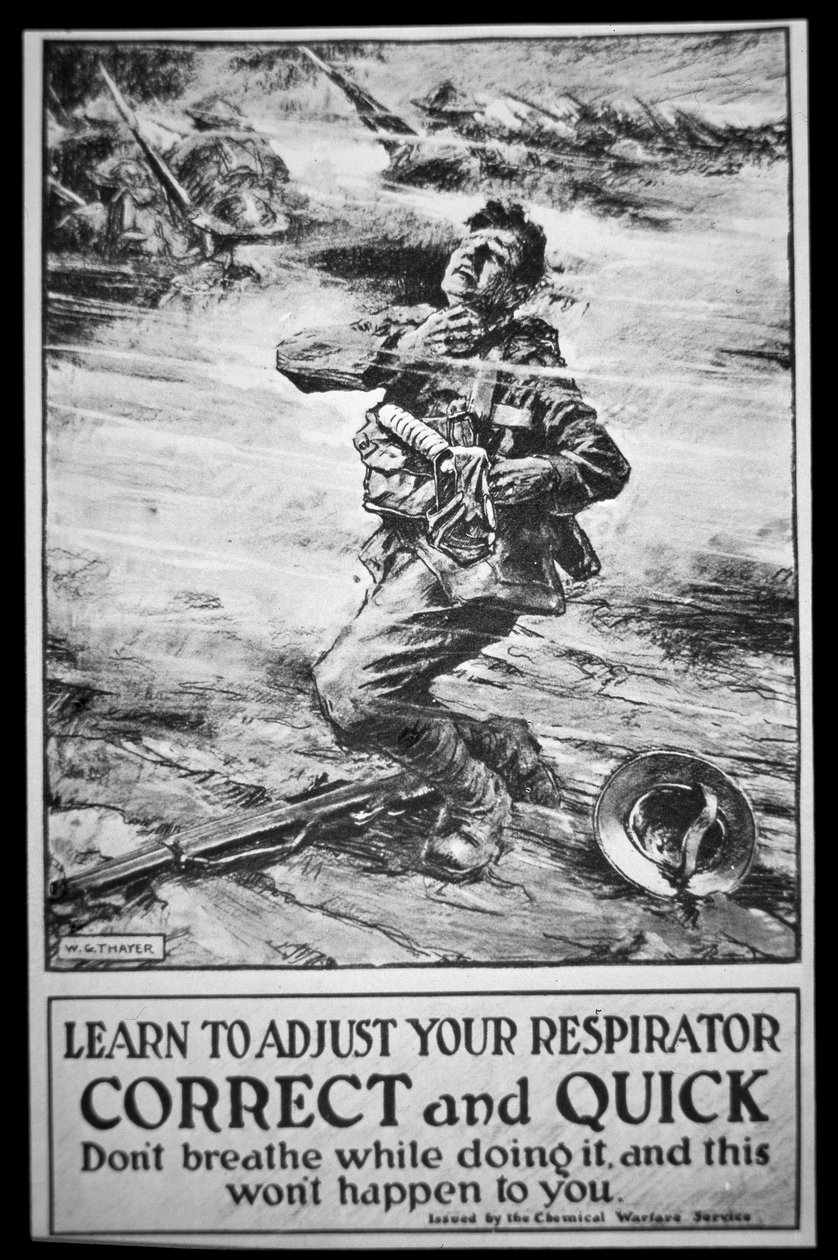 Cartaz do Exército Americano avisa sobre ataque de gás de W. G. (after) Thayer