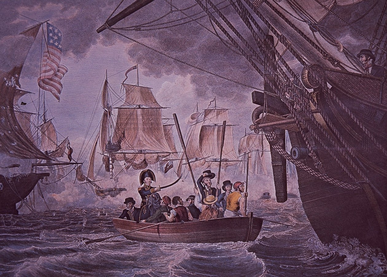 Batalha do Lago Erie (cor litho) de John Ward Dunsmore