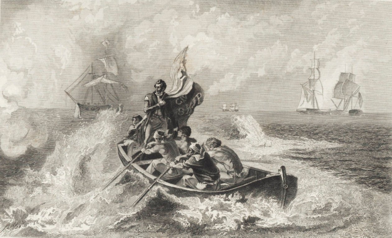 Batalha do Lago Erie (litho) de John Ward Dunsmore