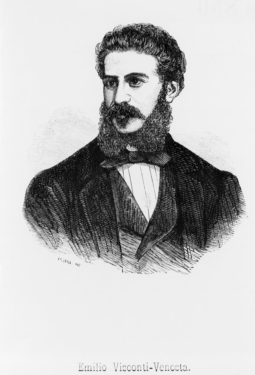 Retrato de Emilio, marquês Visconti-Venosta (1829-1914), patriota, estadista e diplomata italiano que foi senador e ministro dos Negócios Estrangeiros do Reino da Itália de John Ward Dunsmore