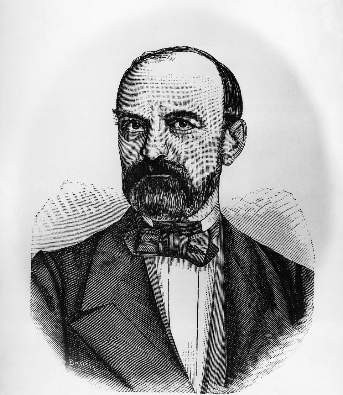 Retrato de Giovanni Lanza (1810-1882), político italiano que foi Presidente do Conselho de Ministros do Reino de Itália de 1869 a 1873, gravura de John Ward Dunsmore