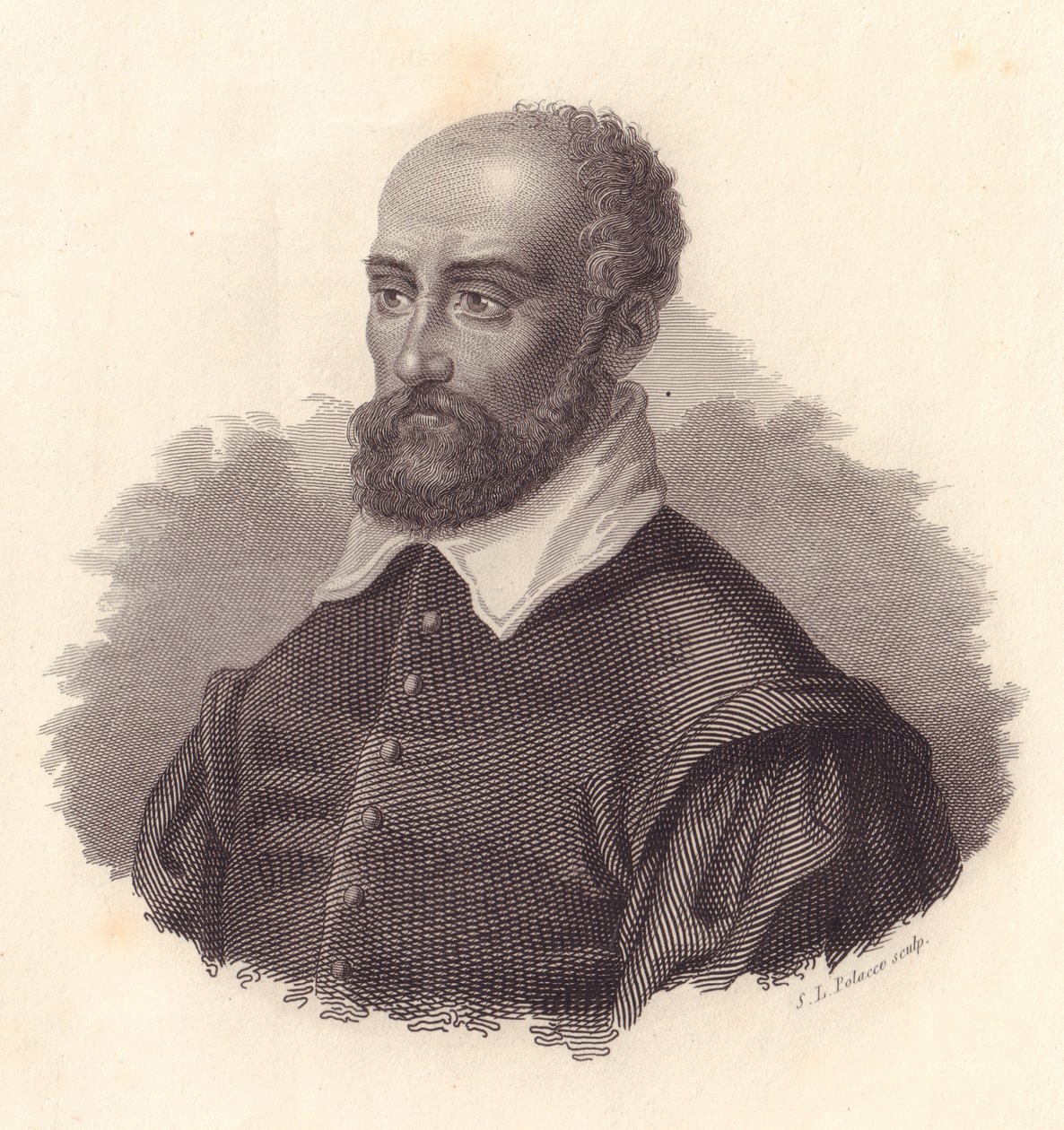 Retrato do arquiteto italiano Andrea Palladio, pseudônimo de Andrea di Pietro (1508-1580), gravura em cobre de John Ward Dunsmore