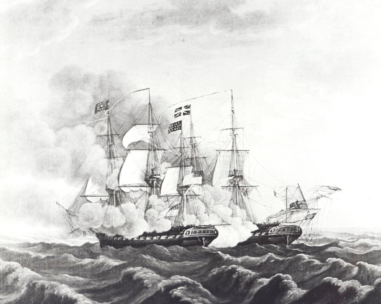 Constituição do USS e HMS Guerriere (litho) de John Ward Dunsmore