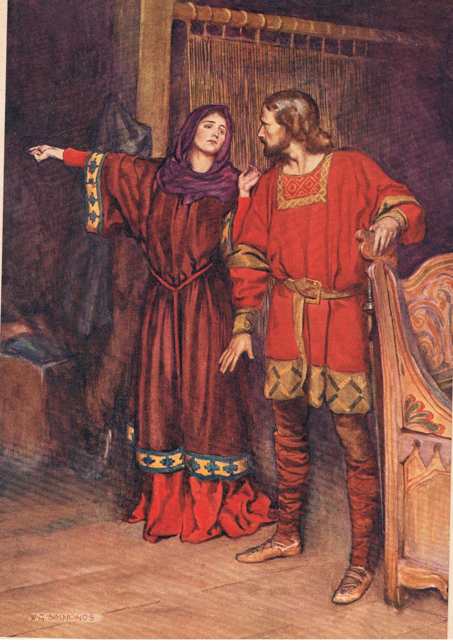 Gertrude revela que Hamlet matou Polonius, de &39;Hamlet&39; por William Shakespeare, edição publicada por Hodder und Stoughton em 1915 de W. G. Simmonds