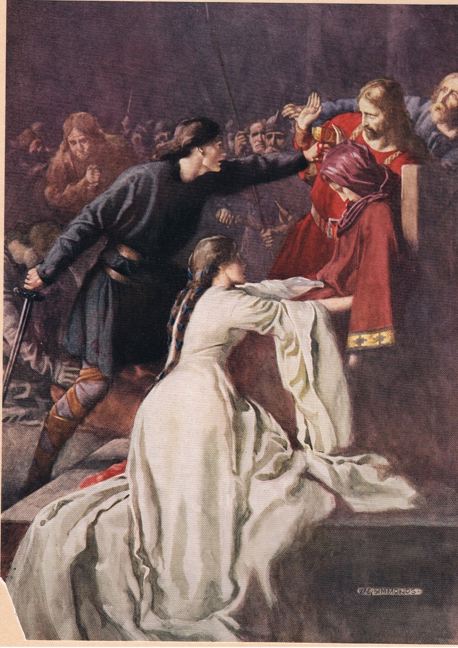 Hamlet obriga o rei a beber veneno, de &39;Hamlet&39; por William Shakespeare, edição publicada pela Hodder und Stoughton em 1915 de W. G. Simmonds