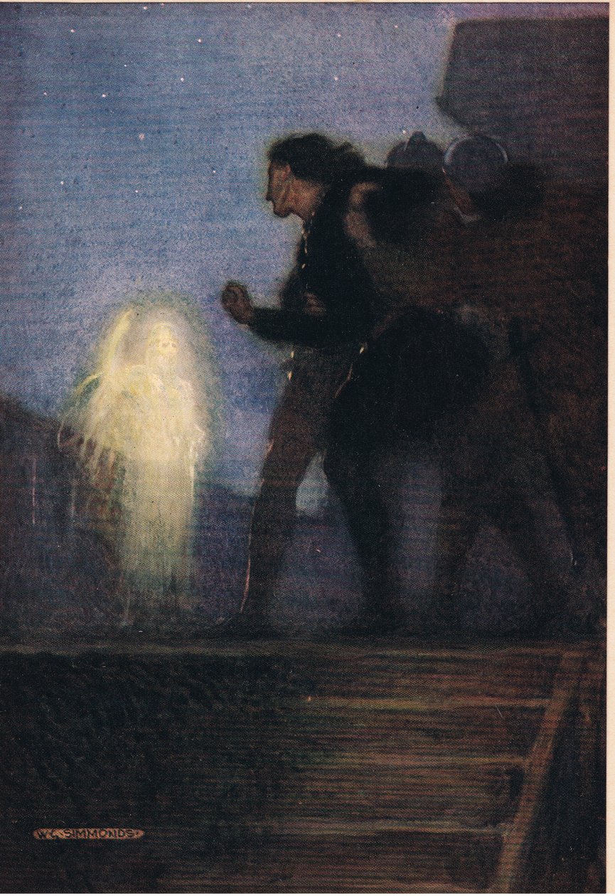 O pai de Hamlet aparece para ele, de &39;Hamlet&39; por William Shakespeare, edição publicada por Hodder und Stoughton em 1915 de W. G. Simmonds