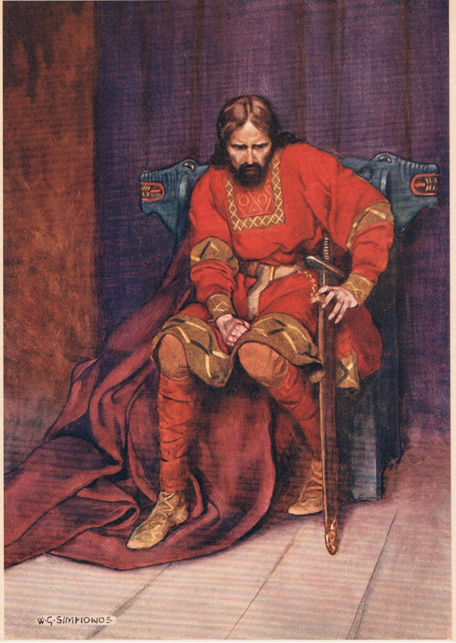 O rei fala de ter Hamlet morto, de &39;Hamlet&39; por William Shakespeare, edição publicada por Hodder und Stoughton em 1915 de W. G. Simmonds