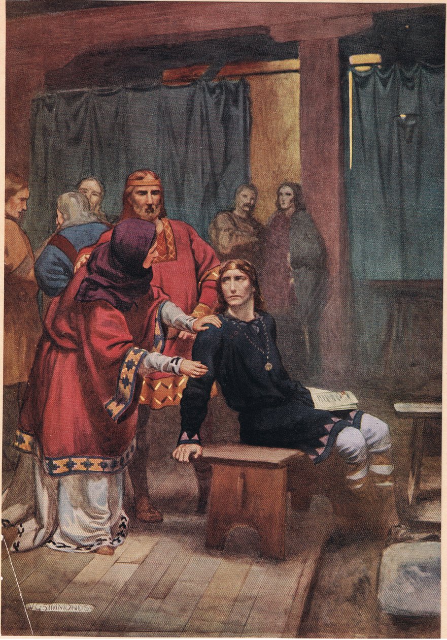 A rainha tenta confortar Hamlet, de &39;Hamlet&39;, de William Shakespeare, edição publicada por Hodder und Stoughton em 1915 de W. G. Simmonds