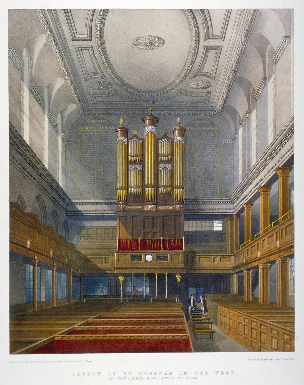 Interior, olhando para o oeste, Igreja de St Dunstan no oeste, Fleet Street, Cidade de Londres, 1829 de W Ganci