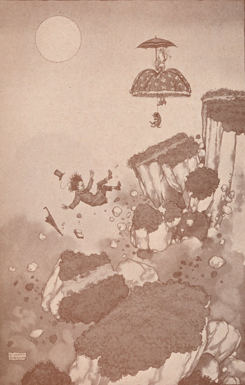 Como o inventor do avião teve a idéia pela primeira vez durante um deslizamento de terra, c1918 1919 de William Heath Robinson