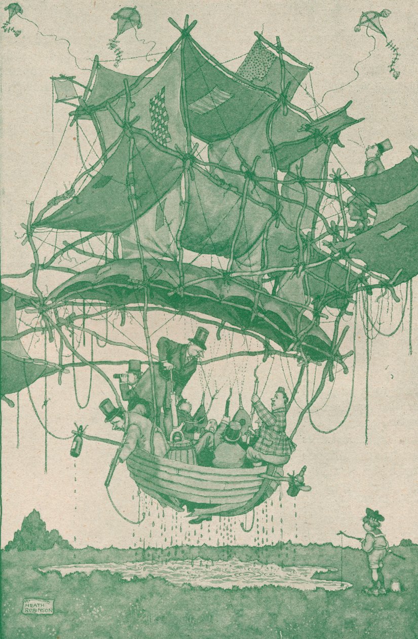 Um tipo bastante inicial de avião aquático que faz um voo experimental de Hampstead Ponds, c1918 1919 de William Heath Robinson