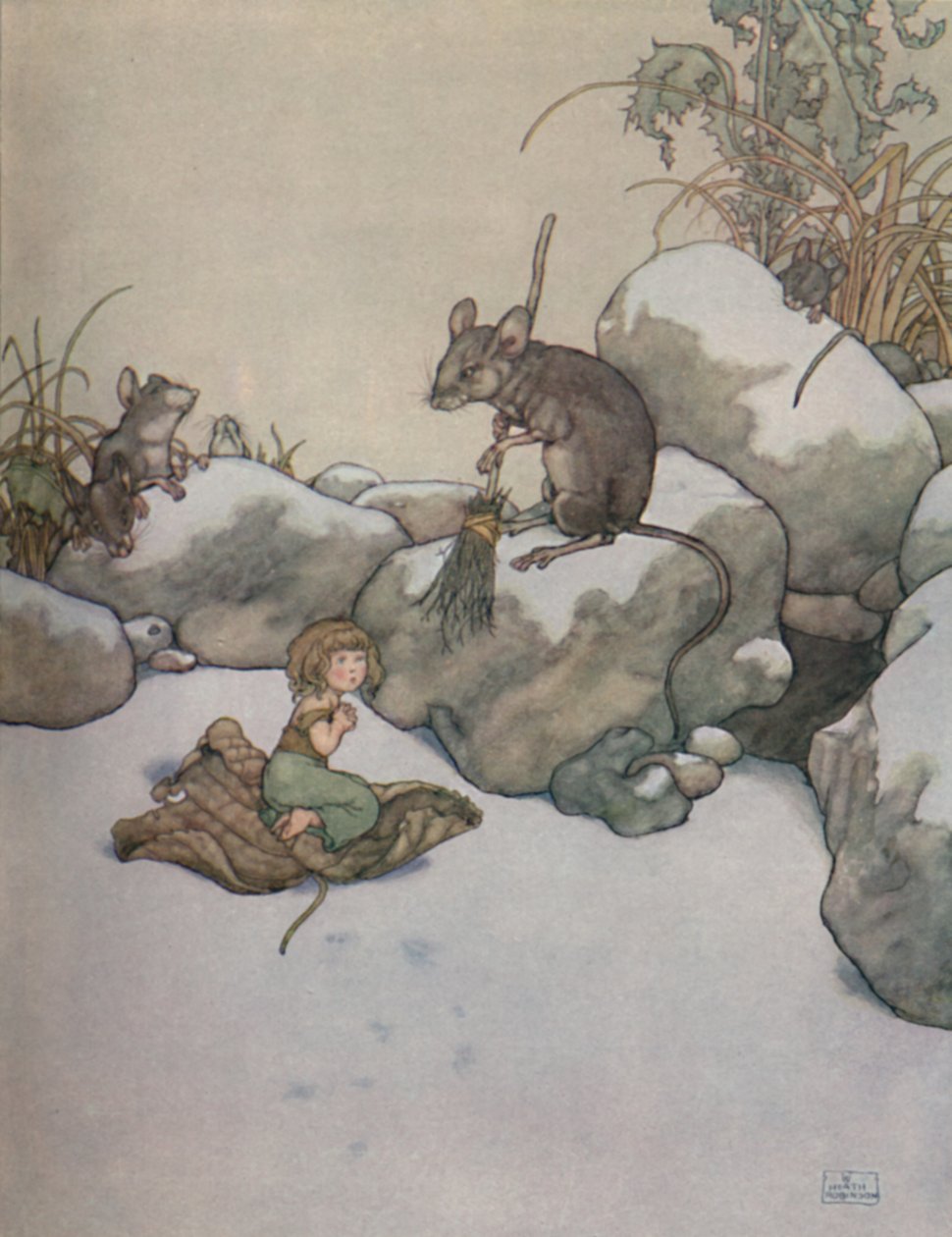 Ela parou na porta e implorou por um pedaço de milho-cevada, c1930 de William Heath Robinson