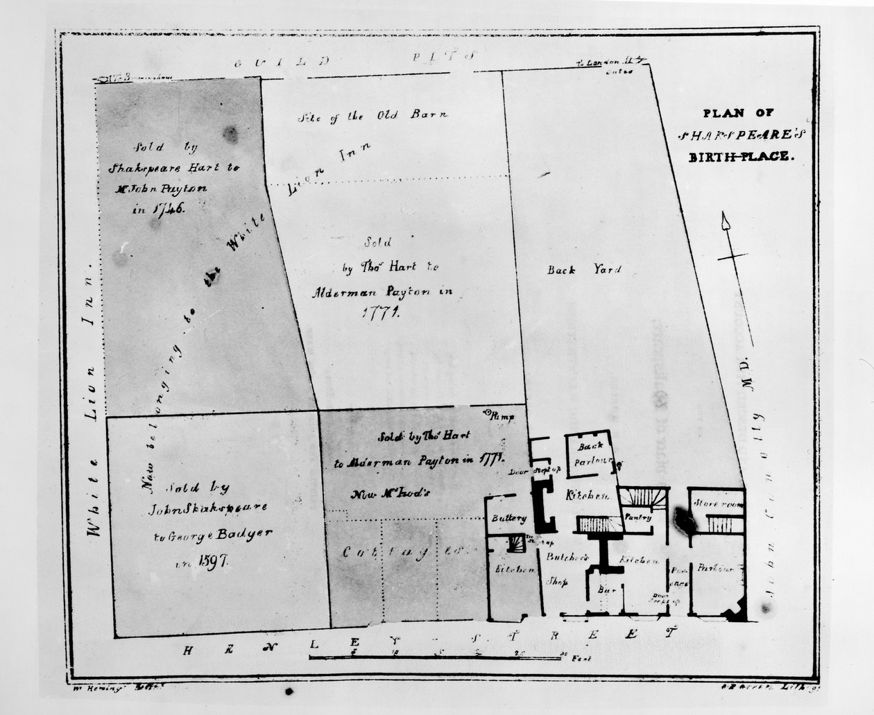 Plano do local de nascimento de Shakespeare de W. Heming