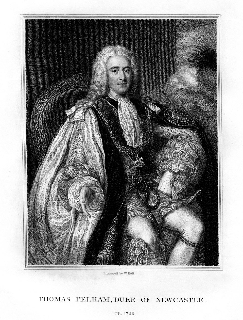 Thomas Pelham-Holles, 1º duque de Newcastle upon Tyne, estadista britânico do Whig, 1831. de W. Holl