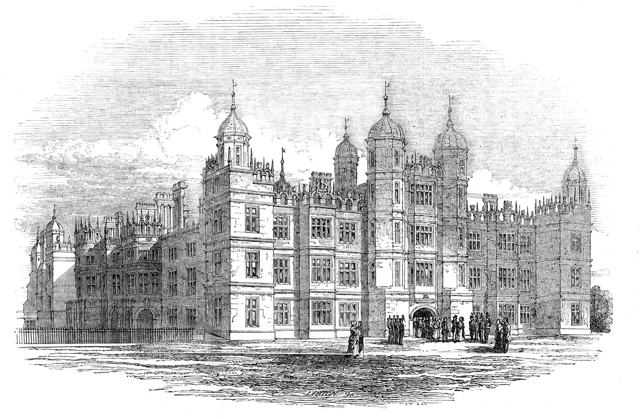 Burghley House - frente norte, 1844. de W. J. Linton