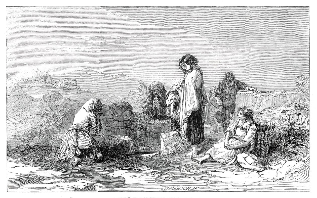 Peregrinos ao Poço Santo - por F.W. Topham - da nova exposição de aguarelas, 1845. de W. J. Linton