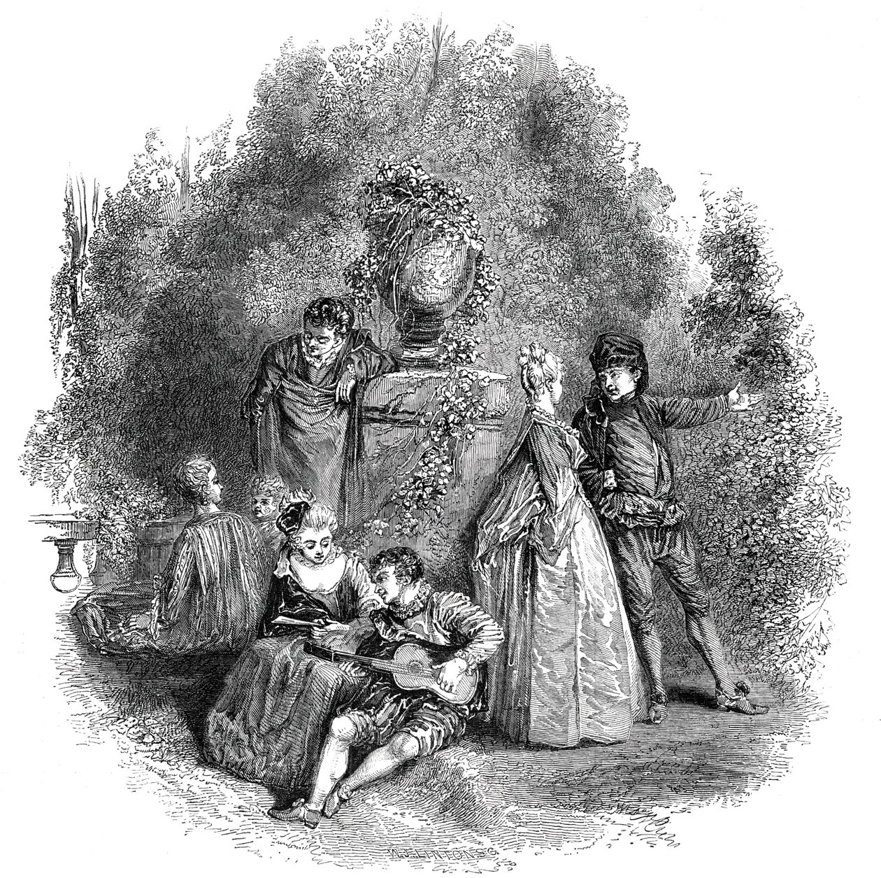 Cena de Watteau, em 1644, 1844. de W. J. Linton