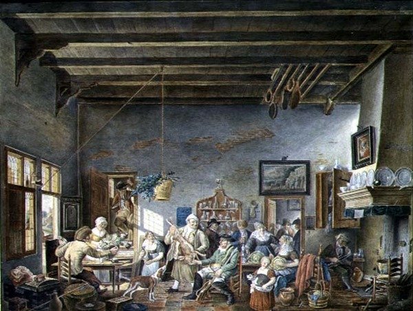 A Dutch Tavern Interior (depois de uma pintura de Johannes Petrus van Horstock) (1745-1825) 1824 (aguarela sobre papel) de W. Jansens