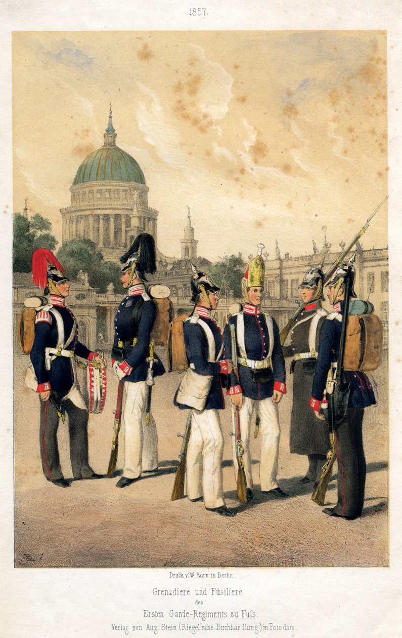 Granadeiros e fuzileiros do exército prussiano, 1857. de W Korn