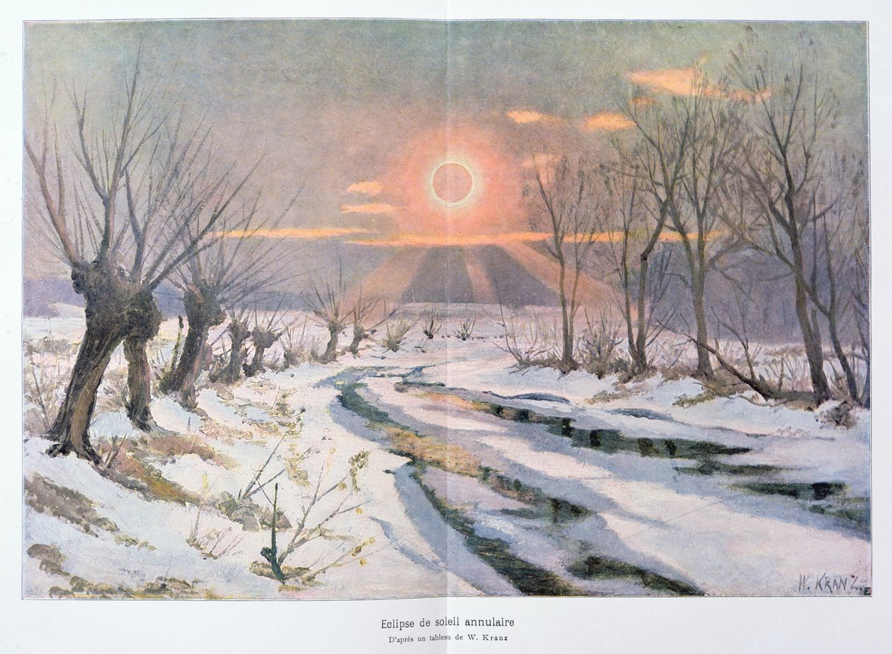 Eclipse anular do sol, ilustração de &39;L&39;Univers et l&39;Humanite&39; por H. Kraemer de W. Kranz