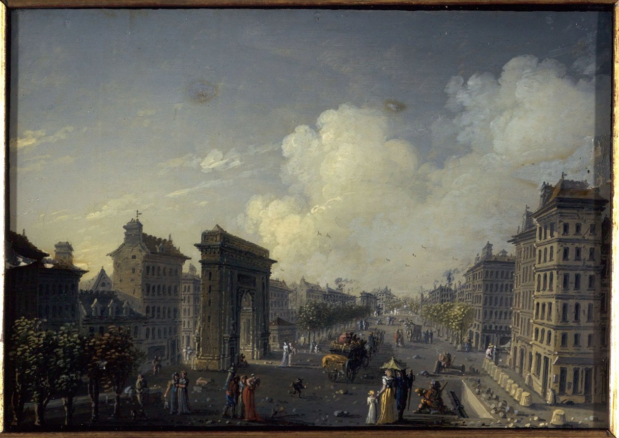 La porte de Saint-Denis et le boulevard, entre 1801 e 1850 (óleo sobre seda, vidro) de W. Lebelle