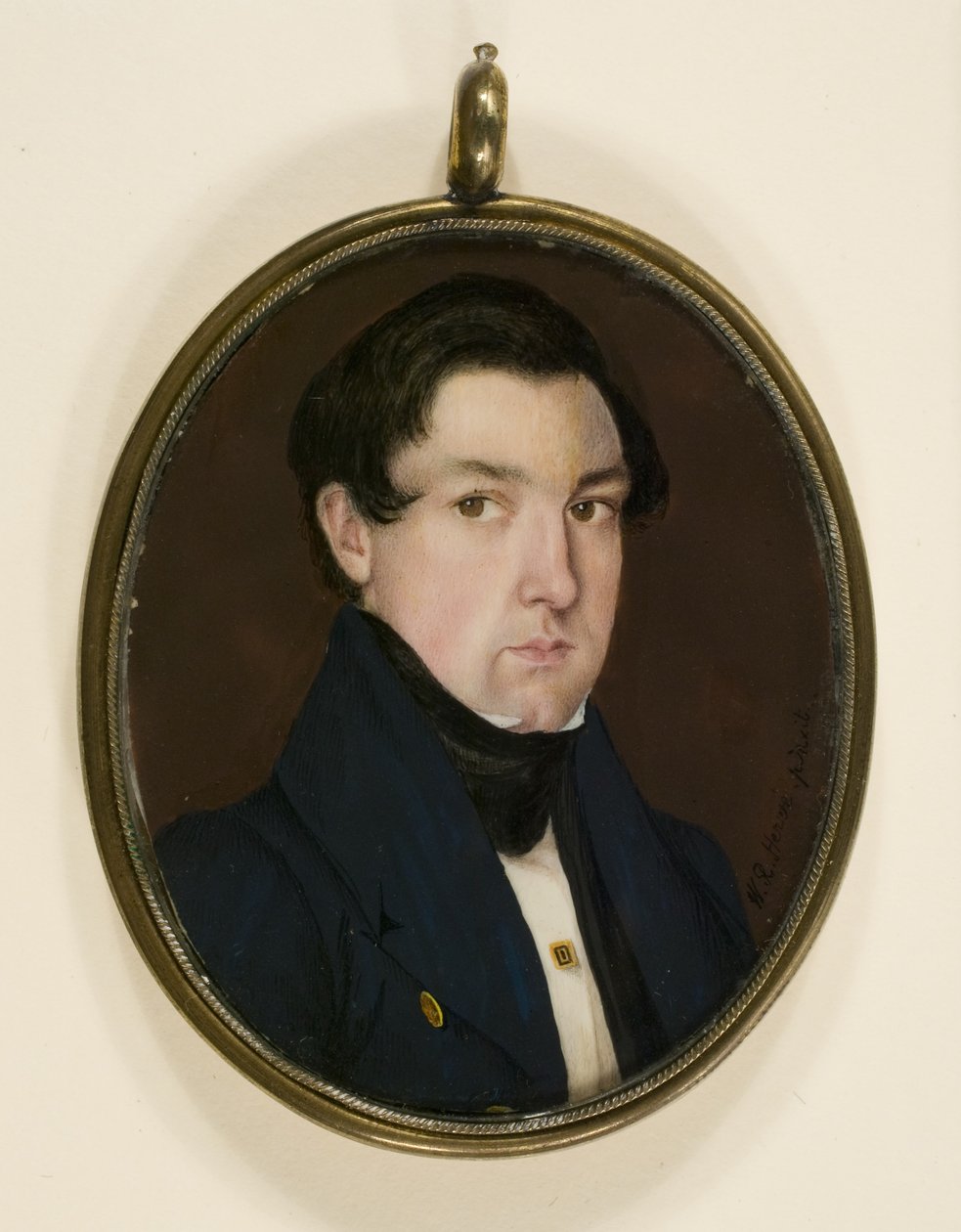 Retrato miniatura de Ebenezer White, c.1837 (aquarela sobre marfim, couro, liga de cobre e vidro) de W. R. Herve