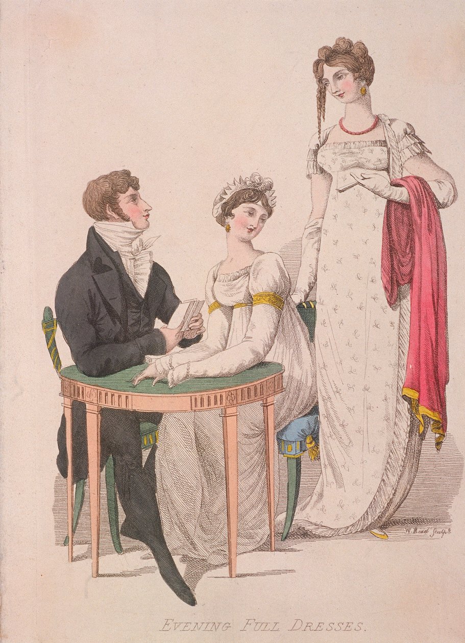 Duas mulheres e um homem de vestido de noite completo, c1810 de W Read